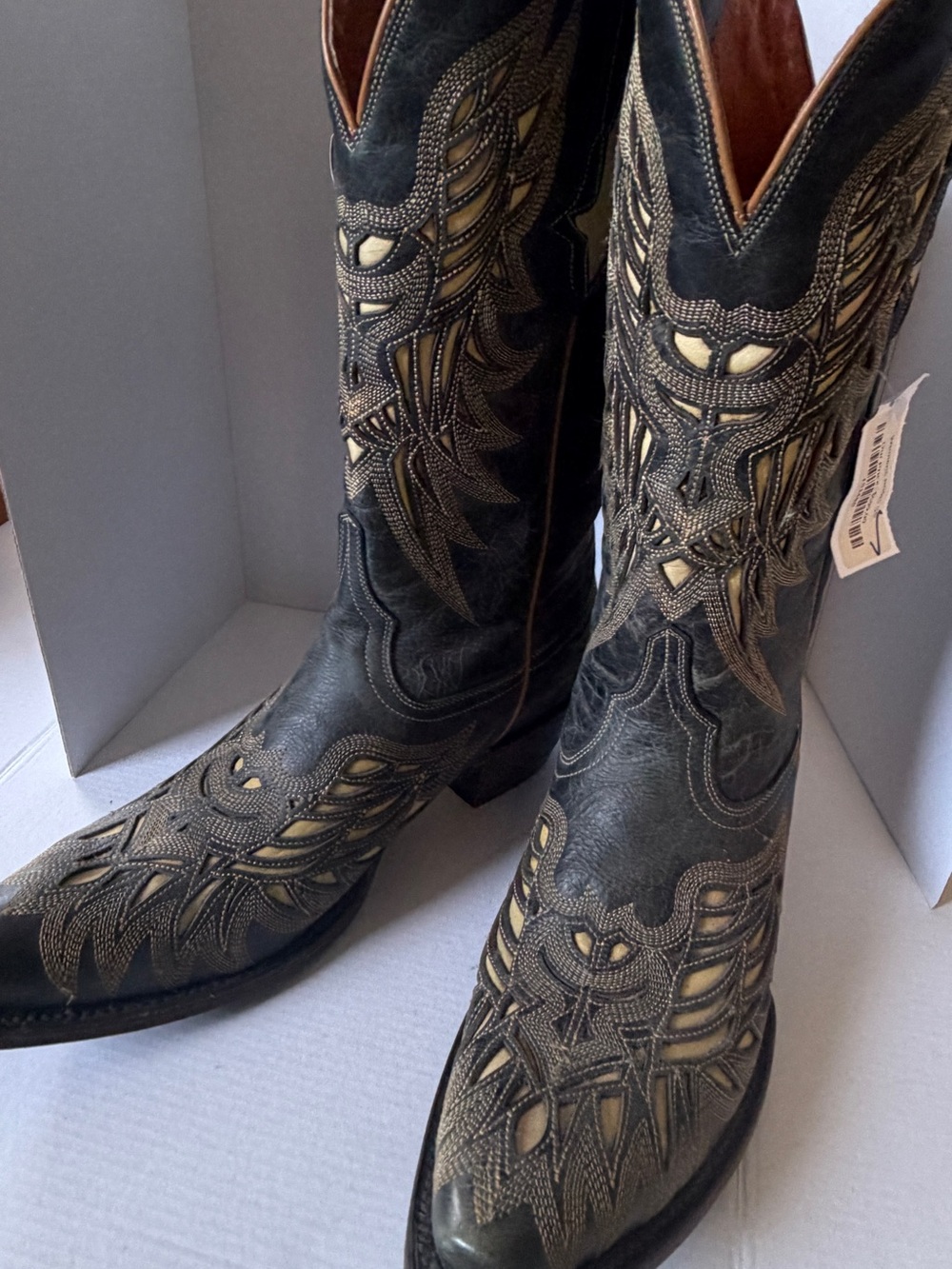 Lucchese Black Leather Western Boots with Brown Soles- NWT! Women’s Size 9